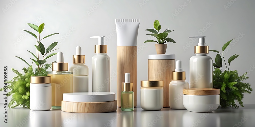 A collection of products including one of which is a bottle of lotion A collection of products including one of which is a bottle of lotion
