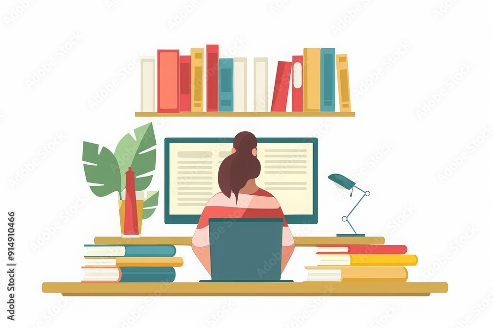 Woman Working at Her Desk in a Home Office Woman Working at Her Desk in a Home Office