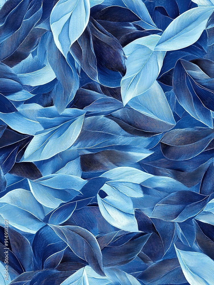 Abstract Blue Leaf Pattern with Textured Detail Abstract Blue Leaf Pattern with Textured Detail