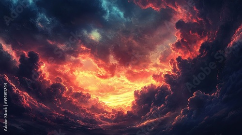 Dramatic Sunset with Fiery Orange and Red Clouds