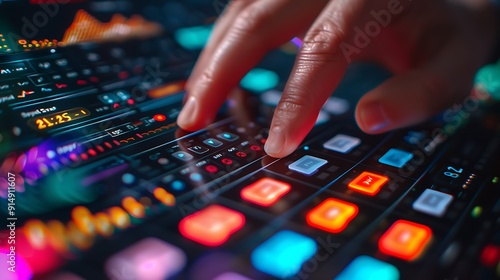 A close-up of a hand pressing the buy button on a modern stock trading app, with a sleek digital interface and vibrant charts, fingers in focus, vivid display, realistic lighting,