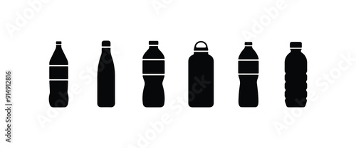 Water bottle flat style set. Silhouette of a bottle isolated on a white background