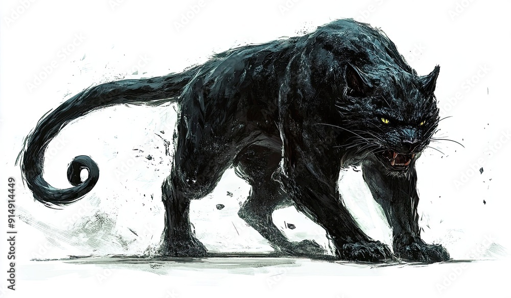 Black Panther with Yellow Eyes Snarling Black Panther with Yellow Eyes Snarling