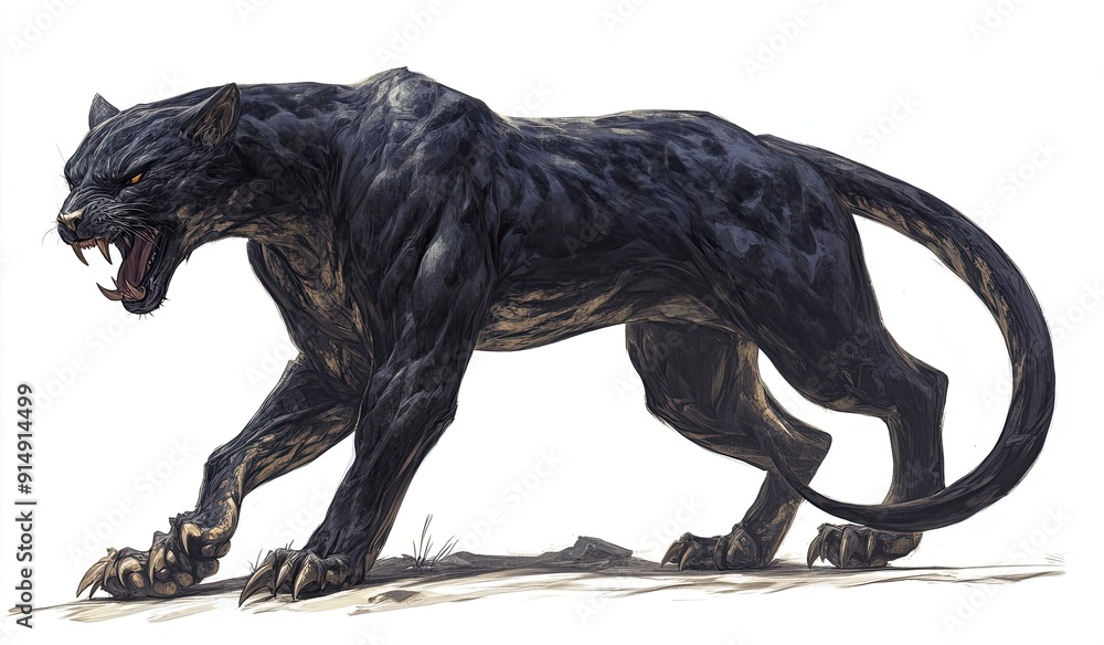 Fototapeta premium A Black Panther with Sharp Claws and Ferocious Expression
