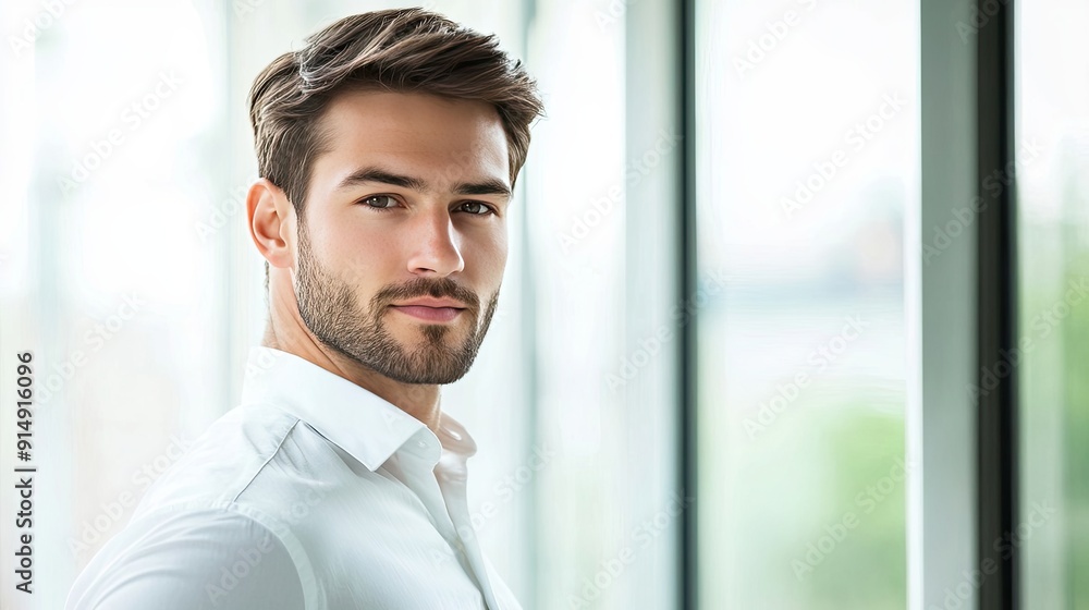 Portrait of a Young Man in a White Shirt, Looking Directly at the Camera Portrait of a Young Man in a White Shirt, Looking Directly at the Camera