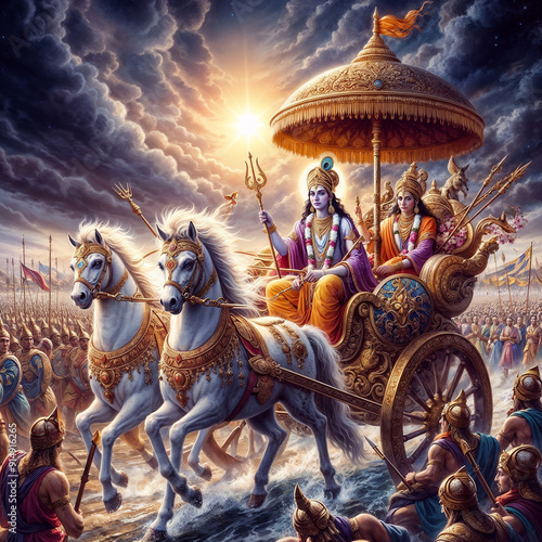 Lord Krishna and Arjuna in the Chariot photo