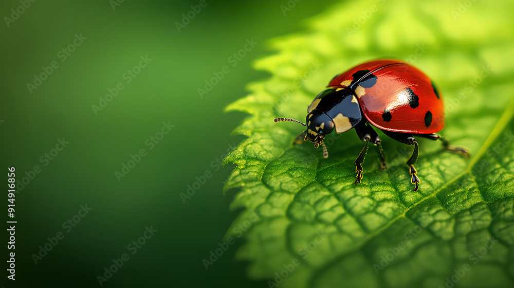 Fototapeta premium ladybug on green leaf