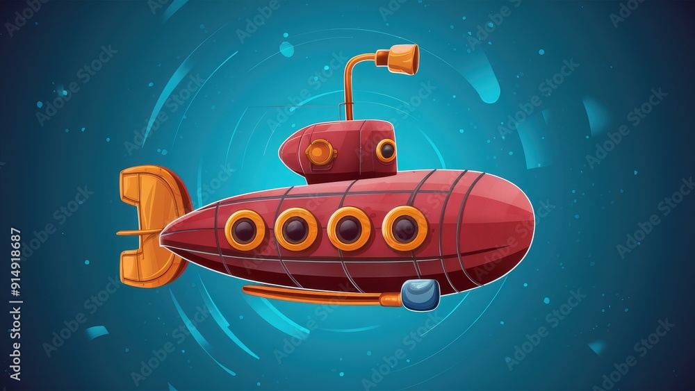 Cool 3D Side View Illustration of a Cartoon Submarine Cool 3D Side View Illustration of a Cartoon Submarine