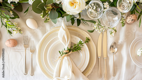 Easter tablescape decoration, floral holiday table decor for family celebration, spring flowers, Easter eggs, Easter bunny and vintage dinnerware, English country and home styling