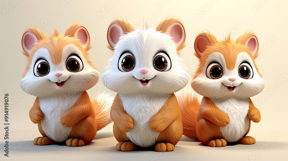 Obraz premium three small mouses are sitting next to each other.