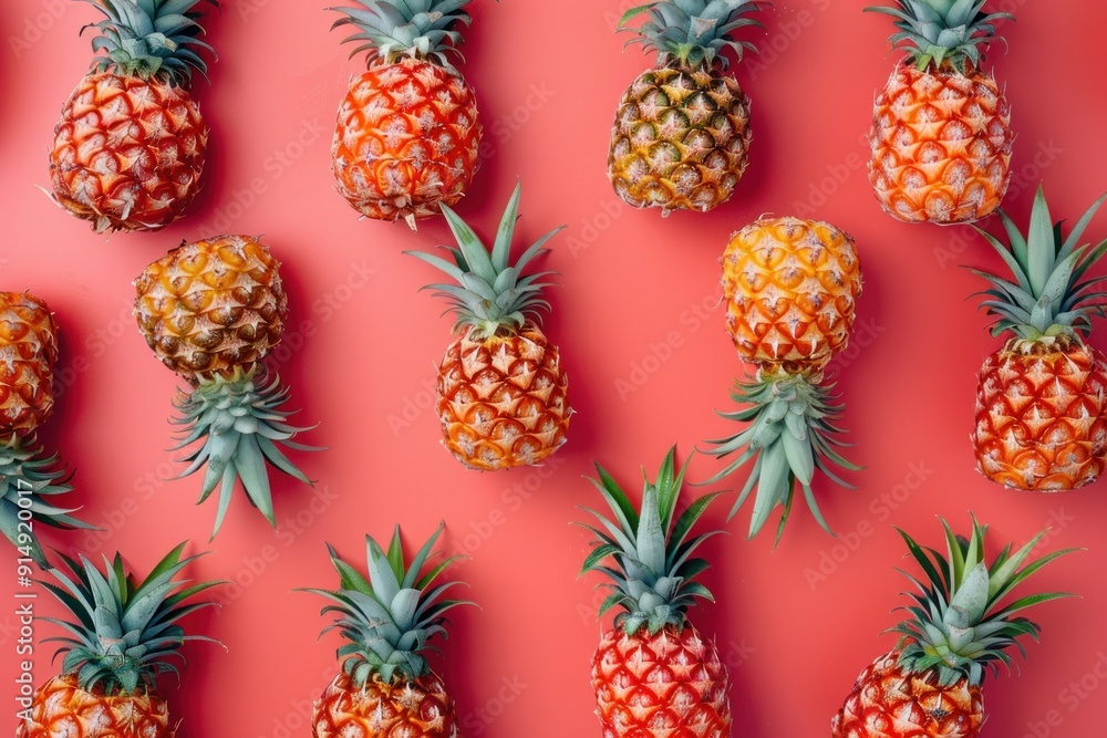 Pineapple Pattern on a Vibrant Red Background Pineapple Pattern on a Vibrant Red Background