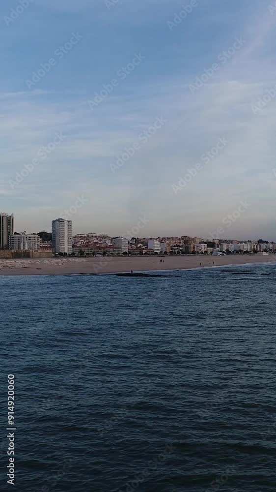 City Beach of Figueira da Foz Portugal Aerial View Vertical Video City Beach of Figueira da Foz Portugal Aerial View Vertical Video