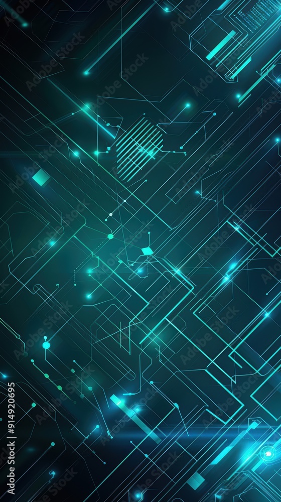 Obraz premium Dynamic blue and green lines intertwine against a dark backdrop, representing advanced digital networks and technology