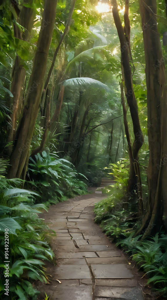 custom made wallpaper toronto digitala path in the woods with a bench in the middle