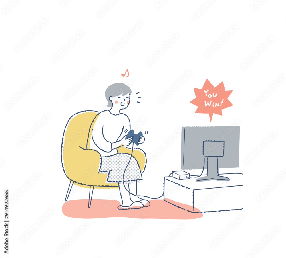 テレビゲームを楽しむ女性 テレビゲームを楽しむ女性