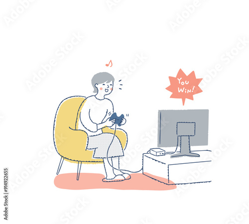 テレビゲームを楽しむ女性