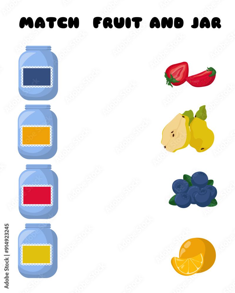 Match jars and fruits, educational game for kids activities Match jars and fruits, educational game for kids activities