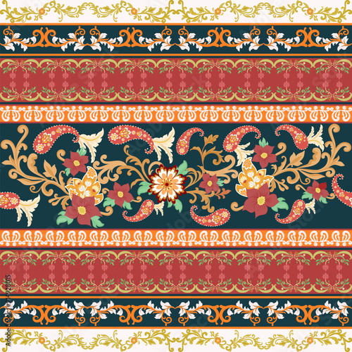 traditional fabric border design seamless pattern illustration vector