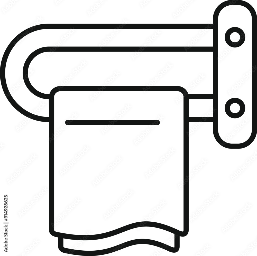 Clean towel is hanging on a heated rail, ready to dry after a relaxing bath or shower Clean towel is hanging on a heated rail, ready to dry after a relaxing bath or shower