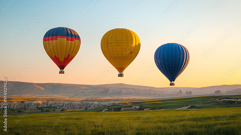 Obraz premium hot air balloon over sunset