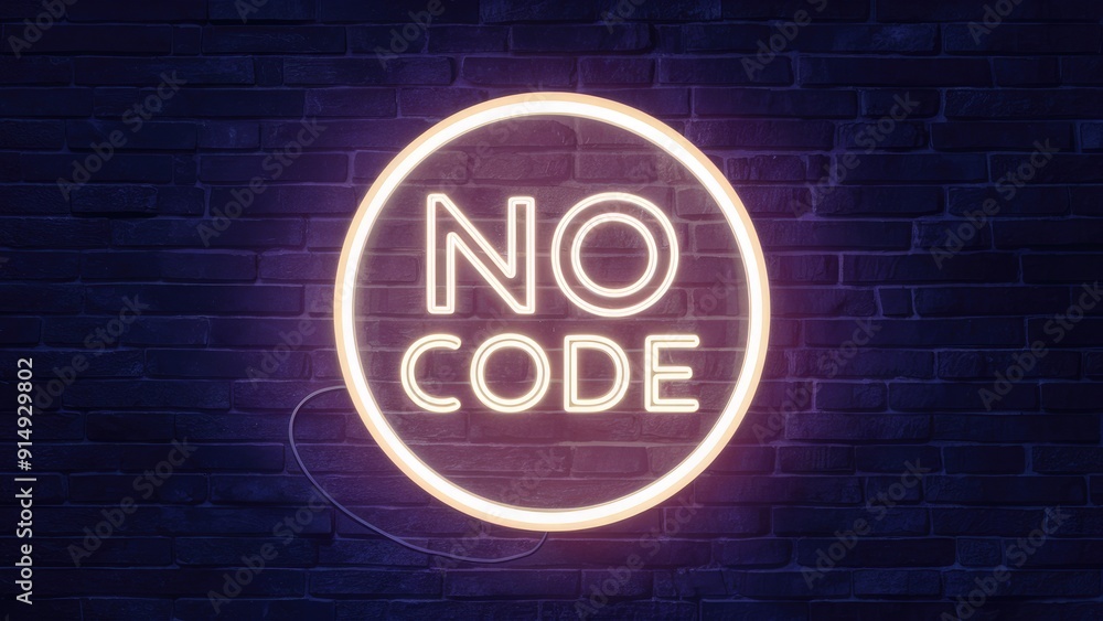 Obraz premium Illuminated Neon Concept with No Code Theme 3D Illustration Background