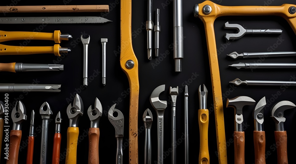 home improvement construction tools on black background.generative.ai home improvement construction tools on black background.generative.ai