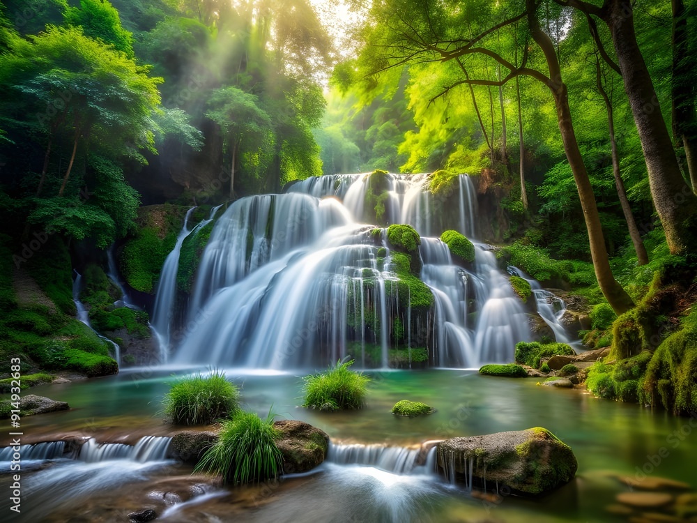 Obraz premium waterfall in the forest Natural background