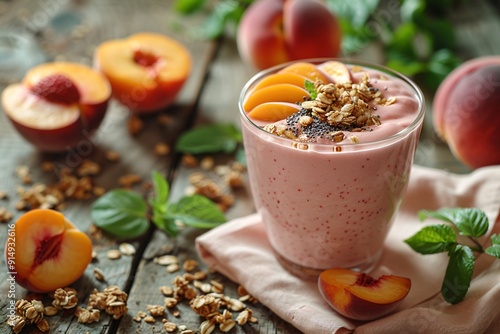 Inviting Still Life of a Peach Smoothie in a Glass