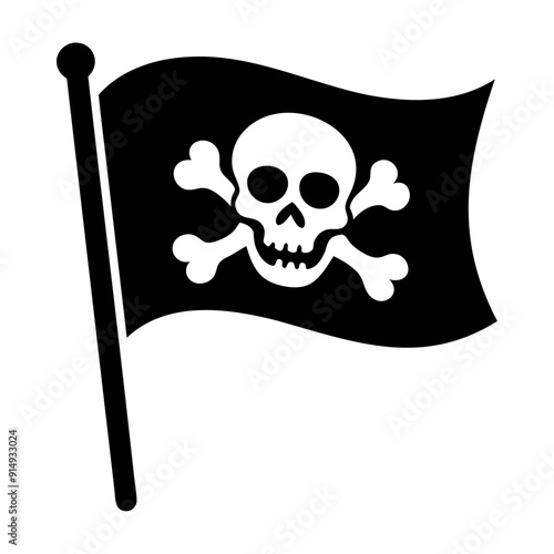 A black silhouette pirate flag with a skull and crossbones vector illustration isolated on a white background