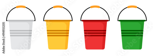 Set of colorful water bucket collection flat illustration clipart