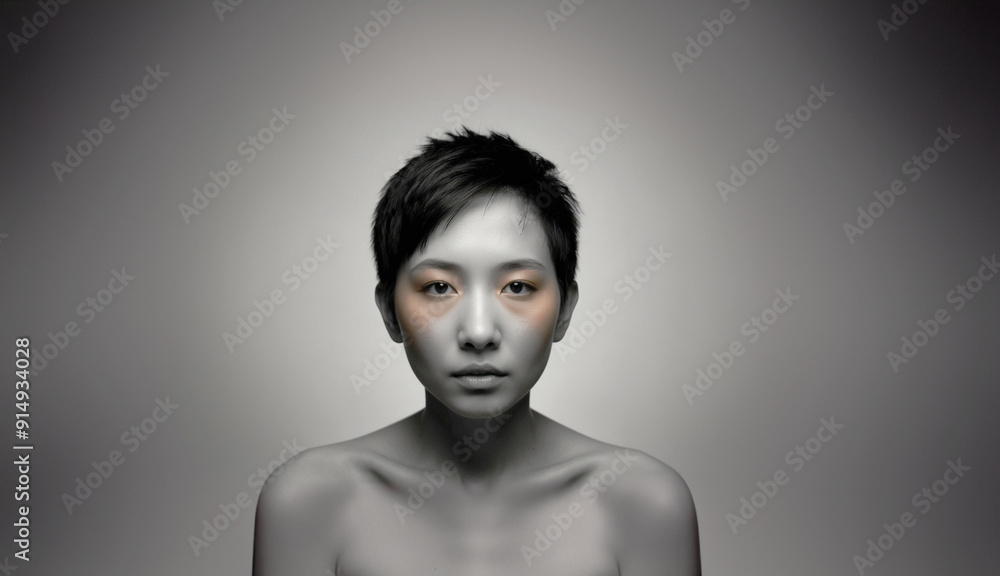 Black and white portrait of young woman with short hair, emotional expression
Black and white portrait of young woman with short hair, emotional expression