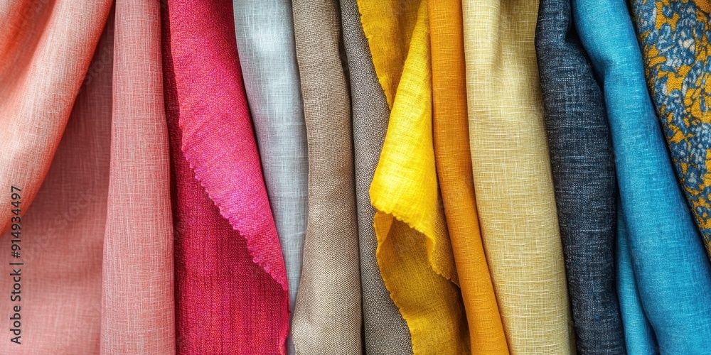 A vibrant collection of colorful fabrics arranged neatly, showcasing a variety of textures and hues for creative projects. A vibrant collection of colorful fabrics arranged neatly, showcasing a variety of textures and hues for creative projects.