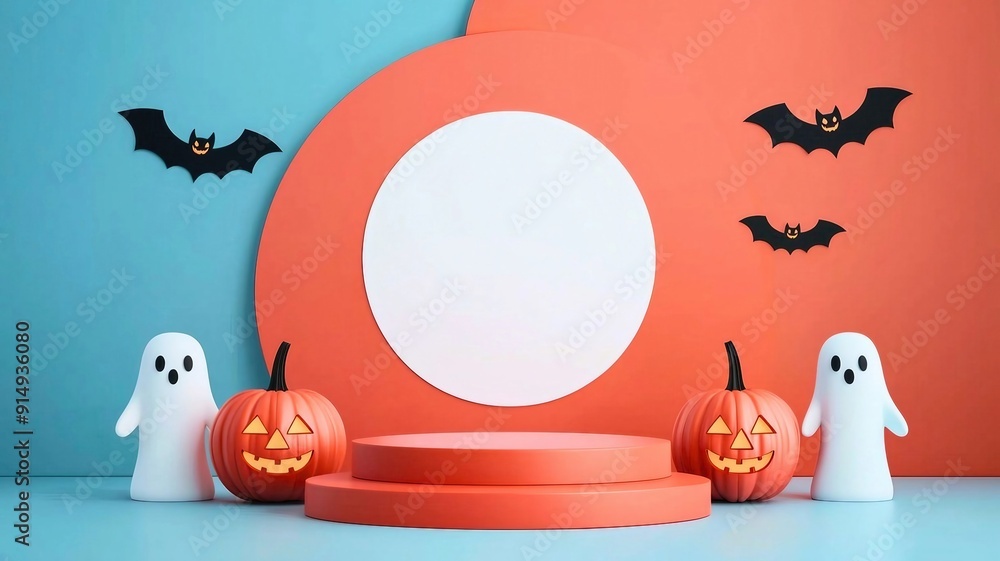 Cheerful Halloween scene featuring pumpkins, ghosts, and bats against a colorful backdrop, perfect for festive decorations. Cheerful Halloween scene featuring pumpkins, ghosts, and bats against a colorful backdrop, perfect for festive decorations.