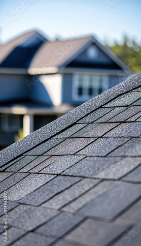 Close-up view of a textured roof surface showcasing roofing shingles in a residential setting under bright sunlight.