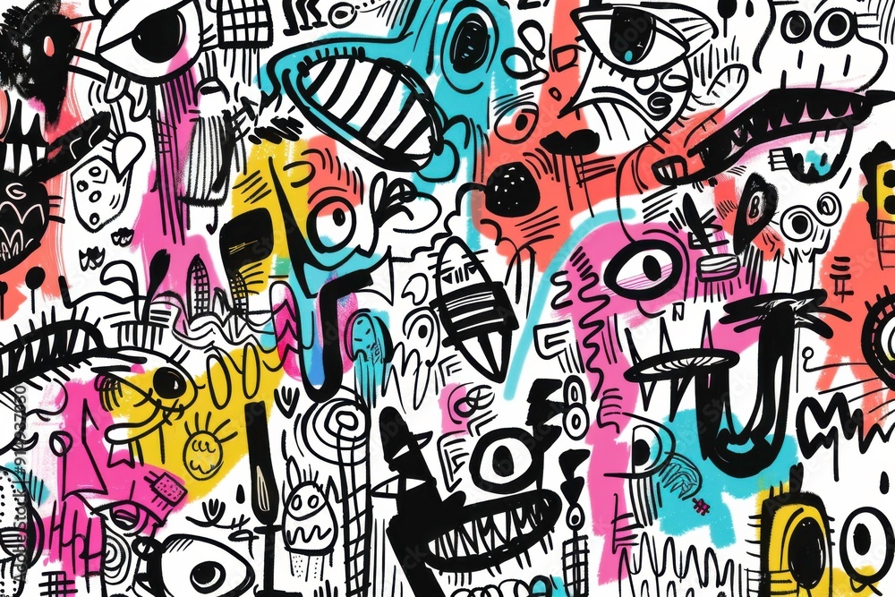Fototapeta premium Abstract composition of random doodles and sketches