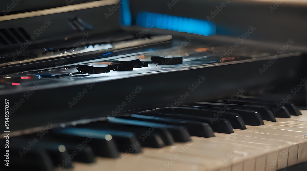 a close up of a piano keyboard with a blurry background a close up of a piano keyboard with a blurry background