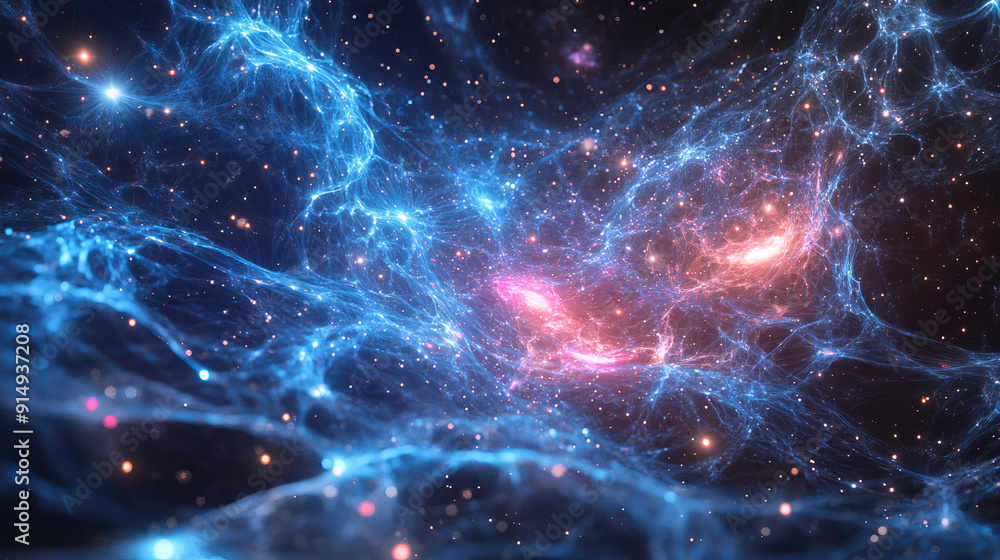 3D illustration of intricate galaxy structures, mapped using astronomical data 3D illustration of intricate galaxy structures, mapped using astronomical data