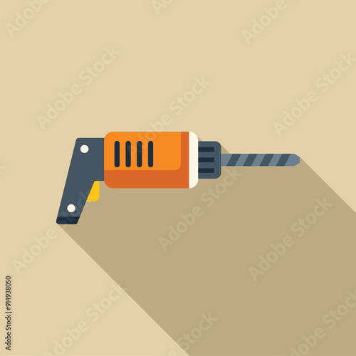 Orange and grey electric drill with a long shadow, perfect for representing construction or diy projects