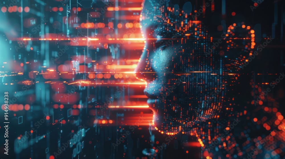 Fototapeta premium Digital Face in a World of Data