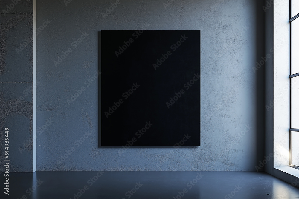 A large blank black canvas in a minimalist room with natural light from a window, offering ample space for creative expression, art, or design. A large blank black canvas in a minimalist room with natural light from a window, offering ample space for creative expression, art, or design.