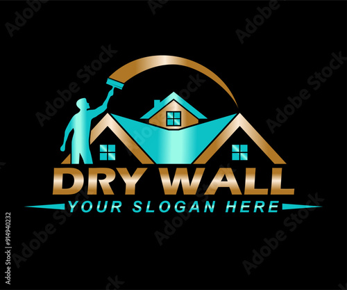 drywall repair logo modern design template on black background