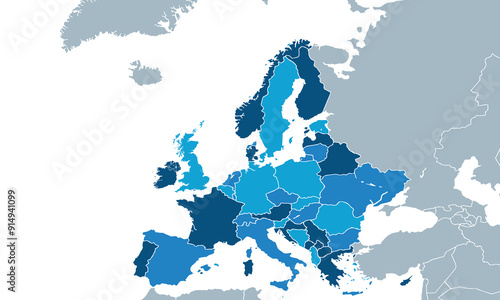 Europe map with modern colorful for website layouts,background, education, precise, customizable, Travel worldwide,map silhouette backdrop,earth geography,political,reports.