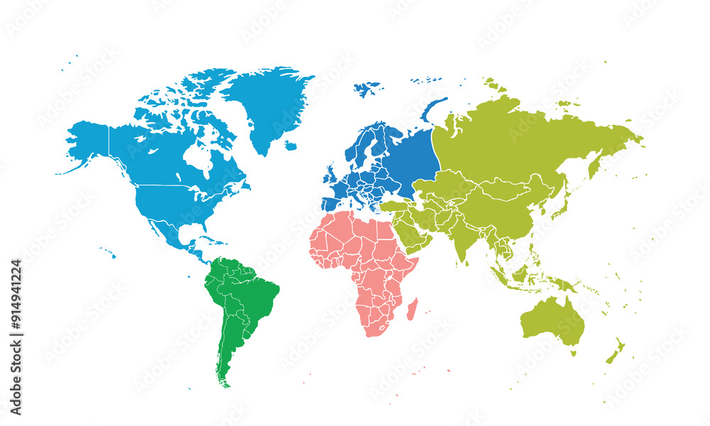 Naklejka premium Map of the world with individual modern colorful for website layouts,background, education, precise, customizable, Travel worldwide,map silhouette backdrop,earth geography,political,reports.