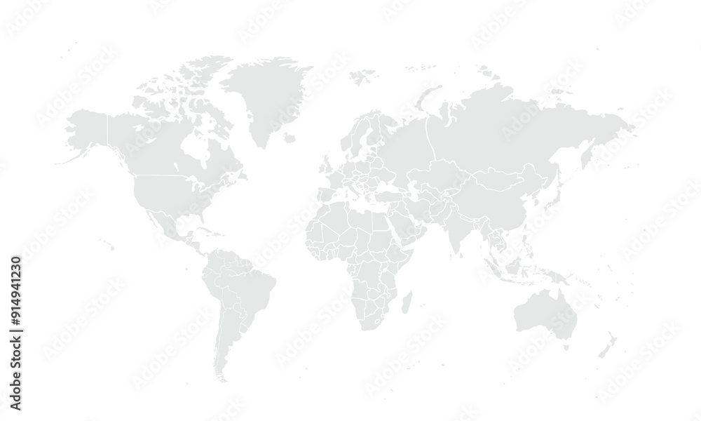 Fototapeta premium World map Grayscale,isolated on white background for website layouts,background,education, precise,customizable,Travel worldwide,map silhouette backdrop,earth geography, political,reports.