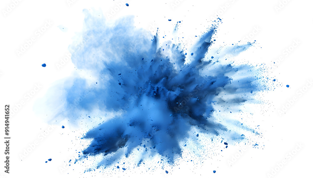 Bright blue Holi paint color powder festival explosion burst isolated white background. industrial print concept background isolated on a white background design Bright blue Holi paint color powder festival explosion burst isolated white background. industrial print concept background isolated on a white background design