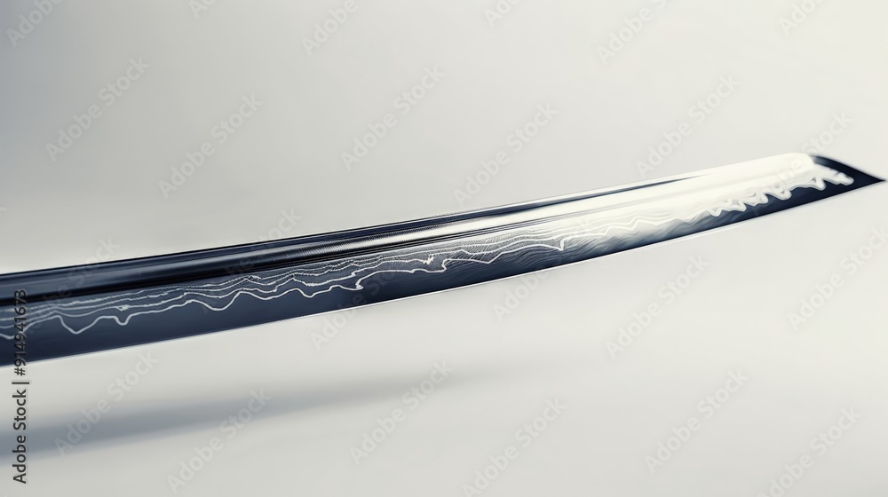 A sleek and modern katana with a beautifully wrapped handle and a sharp, reflective blade, set against a white background to highlight its precision and artistry. A sleek and modern katana with a beautifully wrapped handle and a sharp, reflective blade, set against a white background to highlight its precision and artistry.