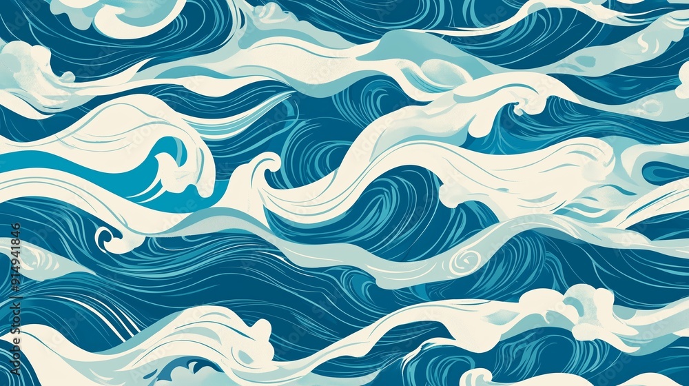 Stylized Ocean Waves in Dynamic Blue and White Stylized Ocean Waves in Dynamic Blue and White