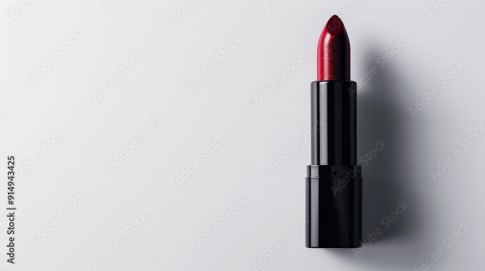 Lipstick with a glossy finish and a sleek black tube, isolated on a white background, emphasizing its modern and chic design. Lipstick with a glossy finish and a sleek black tube, isolated on a white background, emphasizing its modern and chic design.