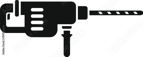 Black silhouette of a rotary hammer drill, a powerful tool used for drilling and demolition in construction