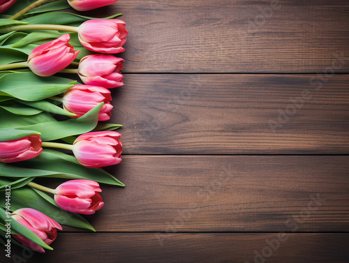 tulip blossom flowers on vintage wooden background